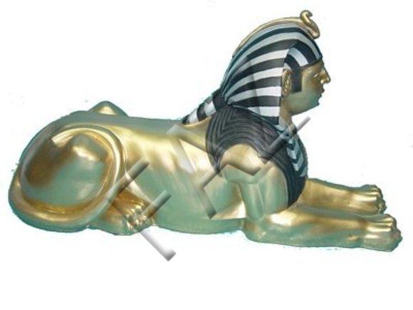 Full gloss golden colored ancient egyptian deco figure of a sphinx 40x74cm