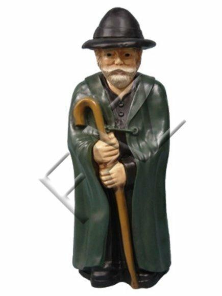 Decorative sculpture designed as shepherd in a black raincoat with a cane 95cm