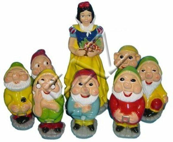 Decorative colorful sculptures designed as snow white 50cm & dwarfs 30cm