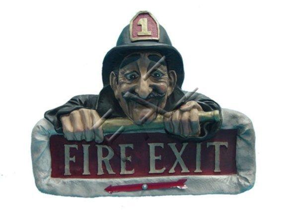 Fireman holding no exit decorative colorful plate figure 40x46cm B283