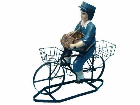 Decorative sculpture designed as postman on a bicycle figure 88x90cm