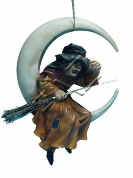 Decorative sculpture designed as suspension witch with a broom on a moon 50cm