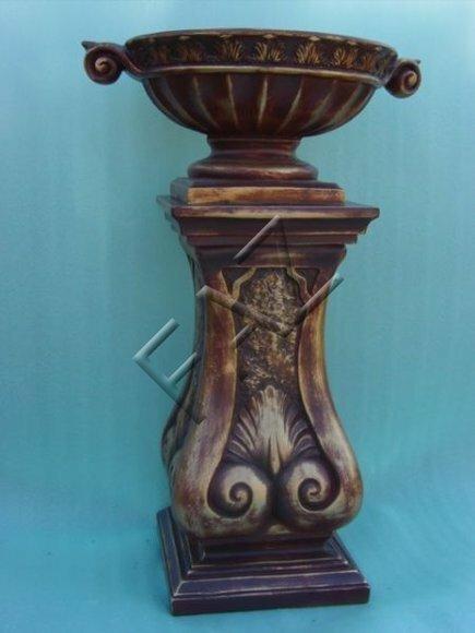 Decorative brown figure designed as a cup bowl on a pillar in antique column style 85cm