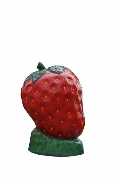 XXL colorful massive strawberry sculpture on a green stand 110x85cm B344