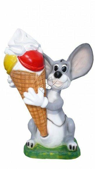 XXL decorative sculpture designed as silver mouse with ice-cream 123x100x80cm