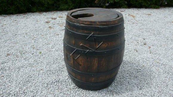 Outdoor decor sculpture designed as a wooden round barrel 72x55x55cm