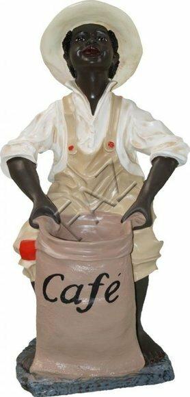 White suit dressed decorative sculpture designed as boy holding cafe bag 90x47cm B429