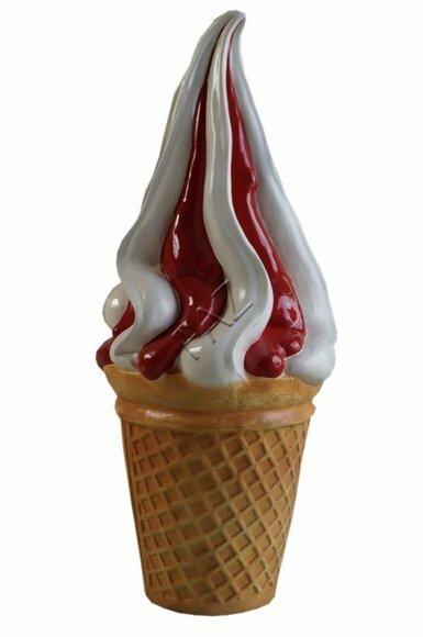 Decorative sculpture designed as white red colored standing ice-cream 130x56cm B433