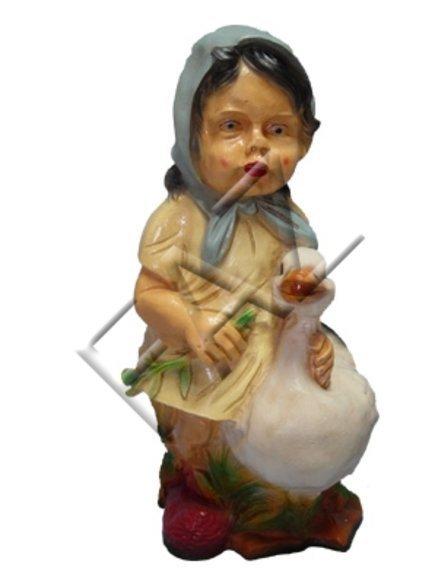 Decorative figure of a rustic little girl holding a duck 49cm