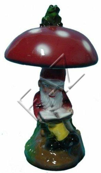 Colorful decor figure designed as dwarf with mushroom hat & green frog 48cm