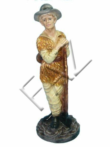 Young shepherd with a cane standing on a stone decorative sculpture 84cm