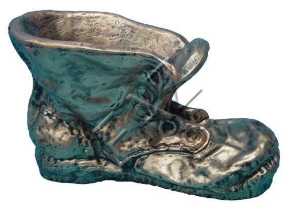 Deco figure of a flower pot designed as an worn out bronze boot 56x34cm