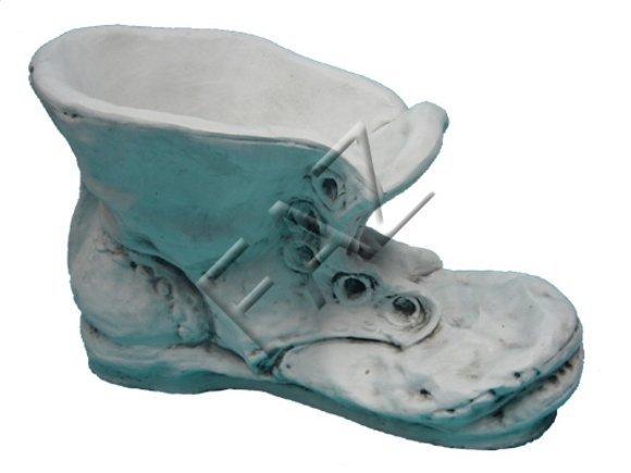 Deco figure of a flower pot designed as an worn out white boot 35x52cm