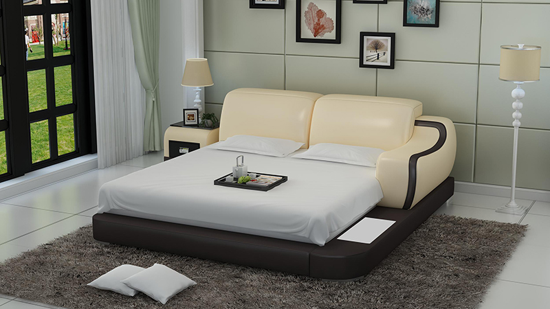 Modern style designer marriage double bed/waterbed made of real wooden frame leather upholstered model LB8803