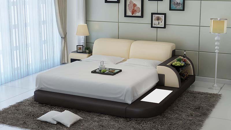 Modern style designer marriage double bed made of real wooden frame leather upholstered model LB8812