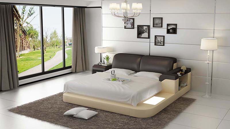Modern style designer marriage double bed made of real wooden frame leather upholstered model LB8807
