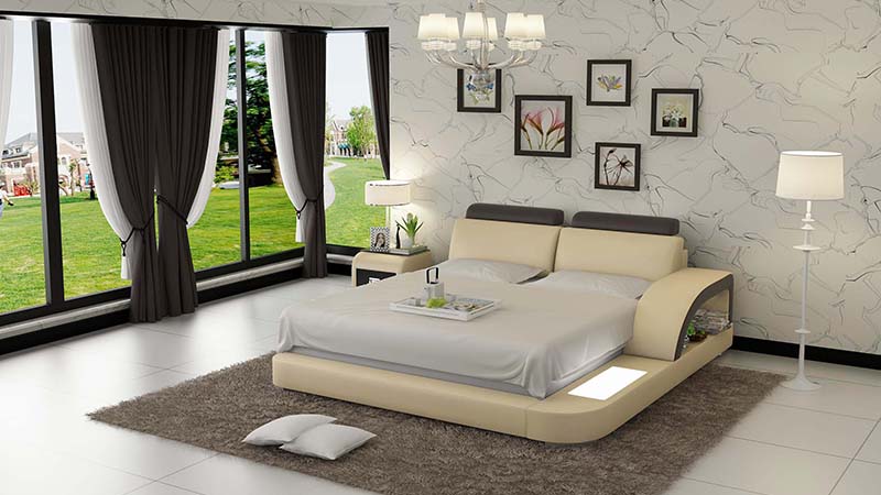 Modern style designer marriage double bed made of real wooden frame leather upholstered model LB8808