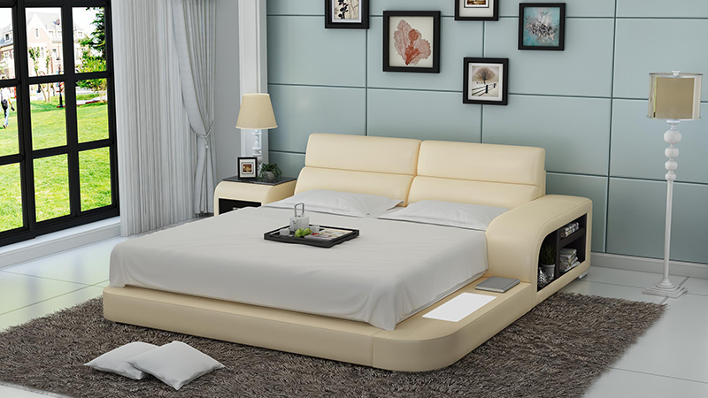 Modern style designer marriage double bed made of real wooden frame leather upholstered model LB8805