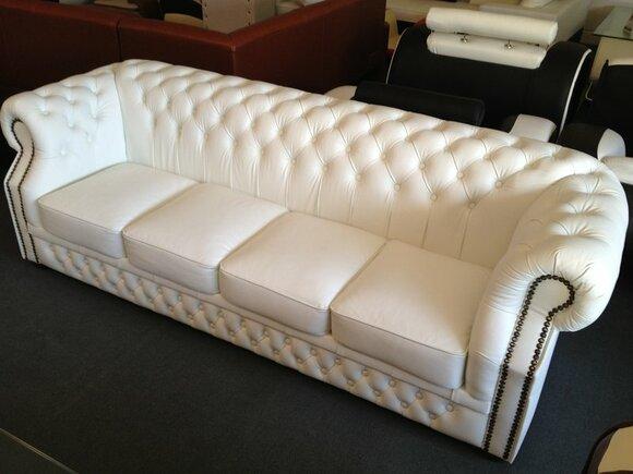 Chesterfield Sofa 4-Seater Snow White Faux Leather with Comfortable Cushions "OXFORD" New