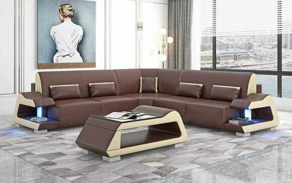 Luxury corner sofa leather sofa L shape sofa brown corner set living room sofas