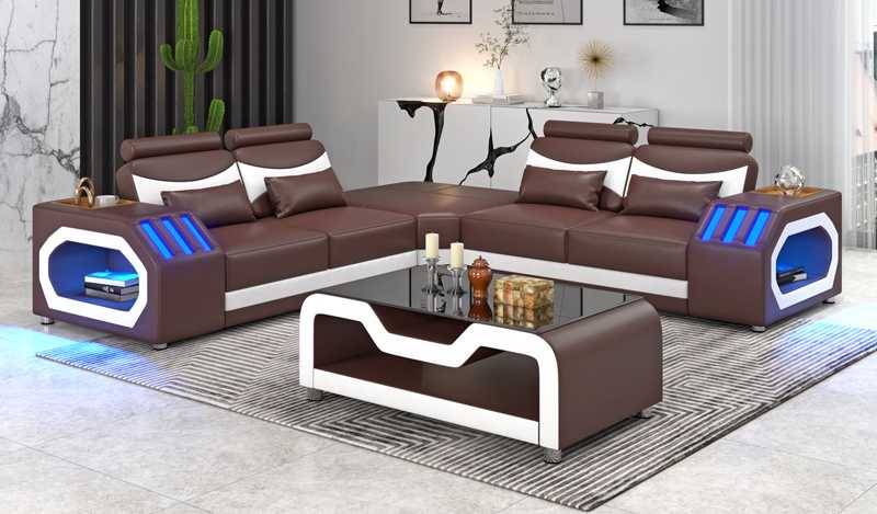 Corner sofa L shape leather sofa couch sofa brown luxury modern