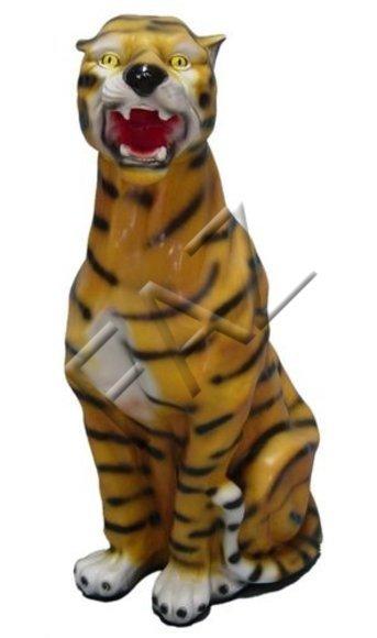 Massive decorative sculpture designed as an original colored sitting tiger 80cm height