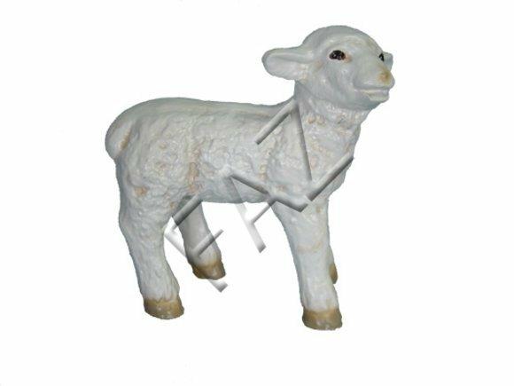 Garden decorative sculpture designed as full white colored lamb looking up