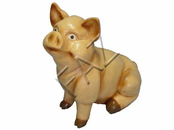 Decorative sculpture designed as light pink colored sitting piglet 56x60cm c177a