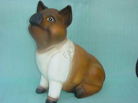 Motley brown white colored decorative sculpture of sitting piglet 56x60cm C177B