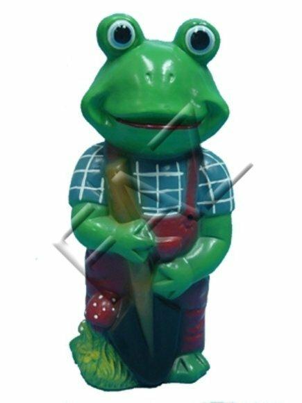 Decorative sculpture designed as green frog gardener 155cm height