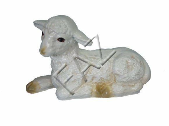 Decorative sculpture designed as motley white colored lying lamb 13x18cm