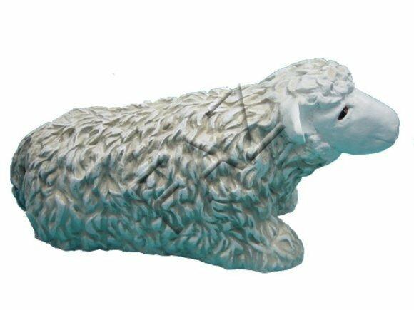 Decorative sculpture designed as a white colored resting shaggy sheep 27x56cm