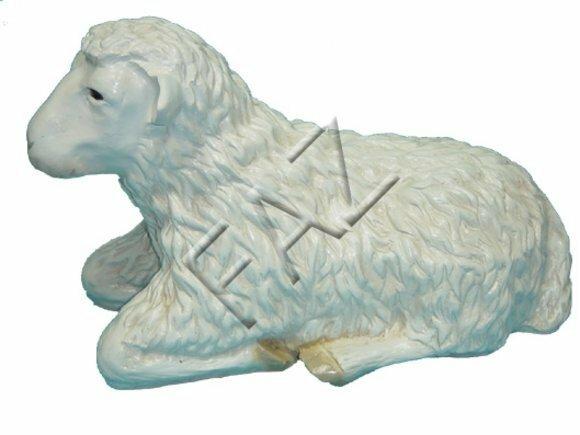 Decorative sculpture designed as full white colored shaggy resting sheep 42x60cm