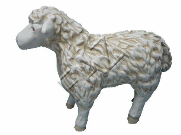 Decorative sculpture designed as full white colored shaggy sheep 38x43cm