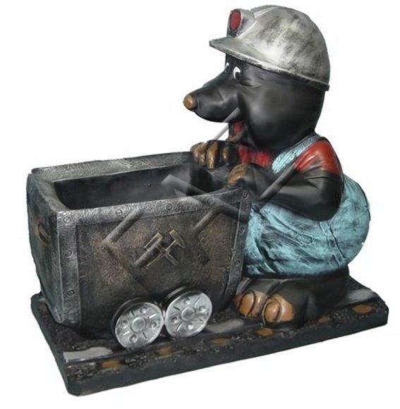 Black colored decorative sculpture designed as mole miner with a trolley 70x80cm C221