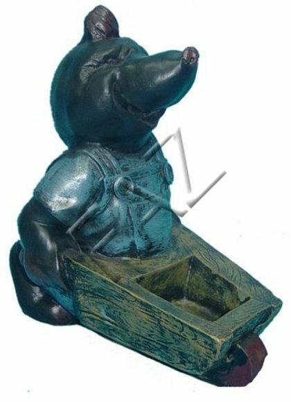 Happy mole miner decorative black colored figure with a wheelbarrow 33cm height c239