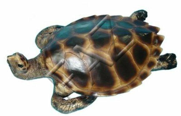 Garden gloss decorative sculpture designed as as original colored turtle 16x70cm