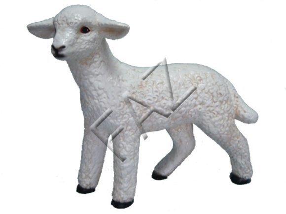 Gloss full white colored decorative garden sculpture of shaggy lamb 46x55cm