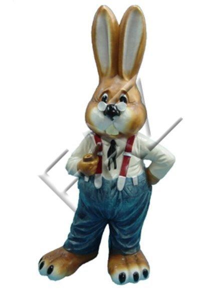 An old rabbit in classic suit with a smoking pipe decorative sculpture C288