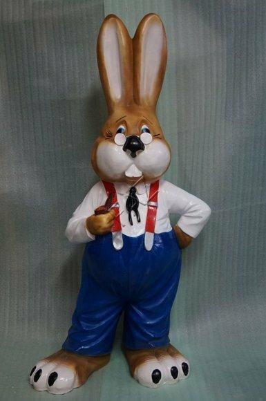 An old rabbit in blue pants with a smoking pipe decorative sculpture 139cm height C288a