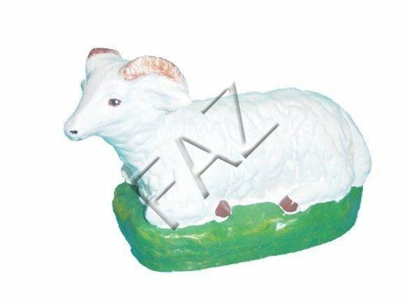 Decorative sculpture designed as white colored goat resting on a grass 14x19cm