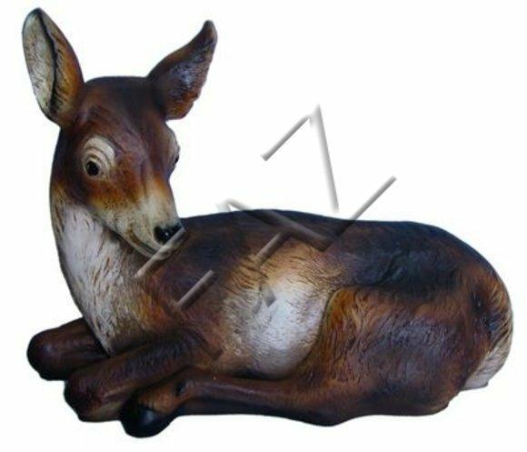 Decorative sculpture designed as resting dark brown colored motley fawn 56x71cm