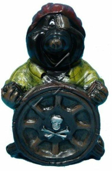 Decorative sculpture designed as black happy mole pirate at the helm 43cm height