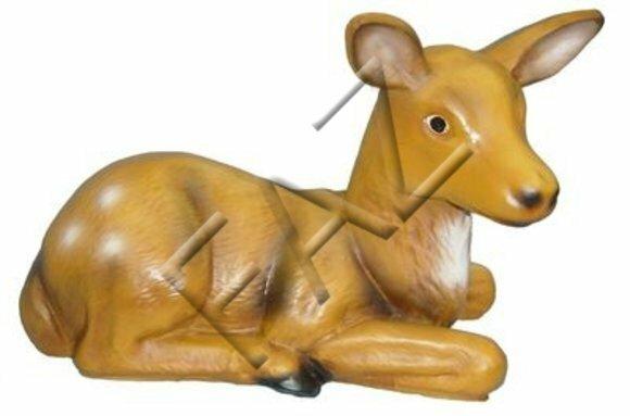 Decorative sculpture designed as resting light brown colored gloss fawn 29x42cm