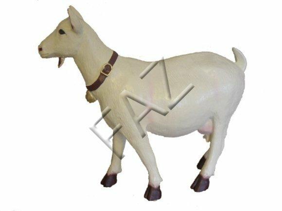 Decorative sculpture designed as white colored goat with a ring 45x51x18cm