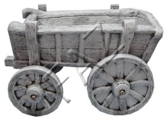 Decorative flower pot designed as a full white colored ancient wooden wagon 73x44cm