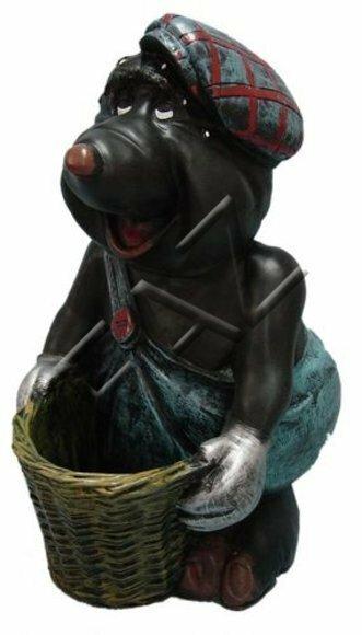 Decorative sculpture designed as black mole with a basket 63cm height