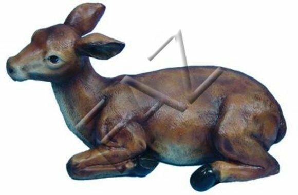 Decorative sculpture designed as resting dark colored motley fawn 31x57cm