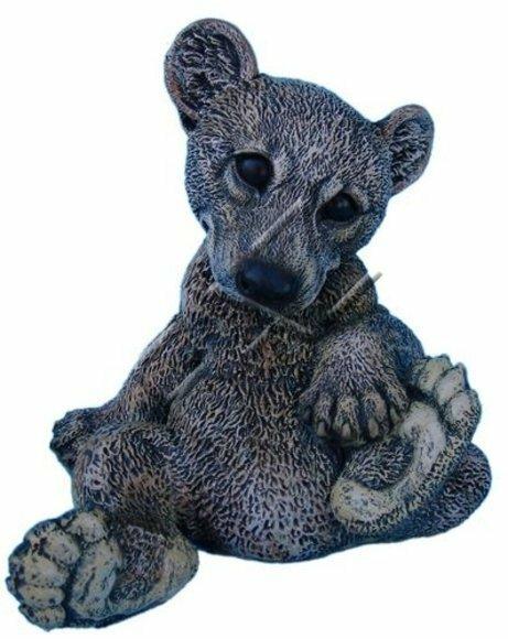 Original motley grey colored sitting bear cub with black eyes 21cm height