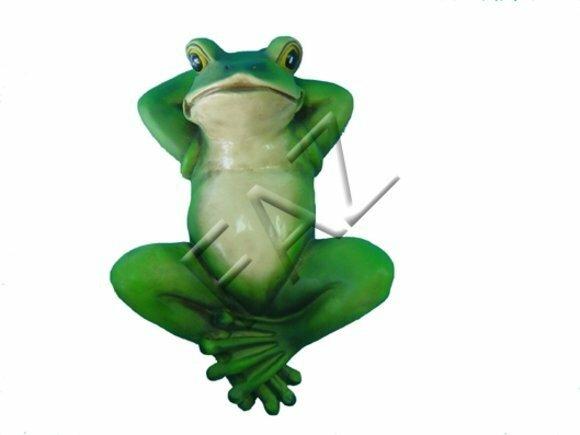 Decorative sculpture designed as resting bright green frog 31cm height c377